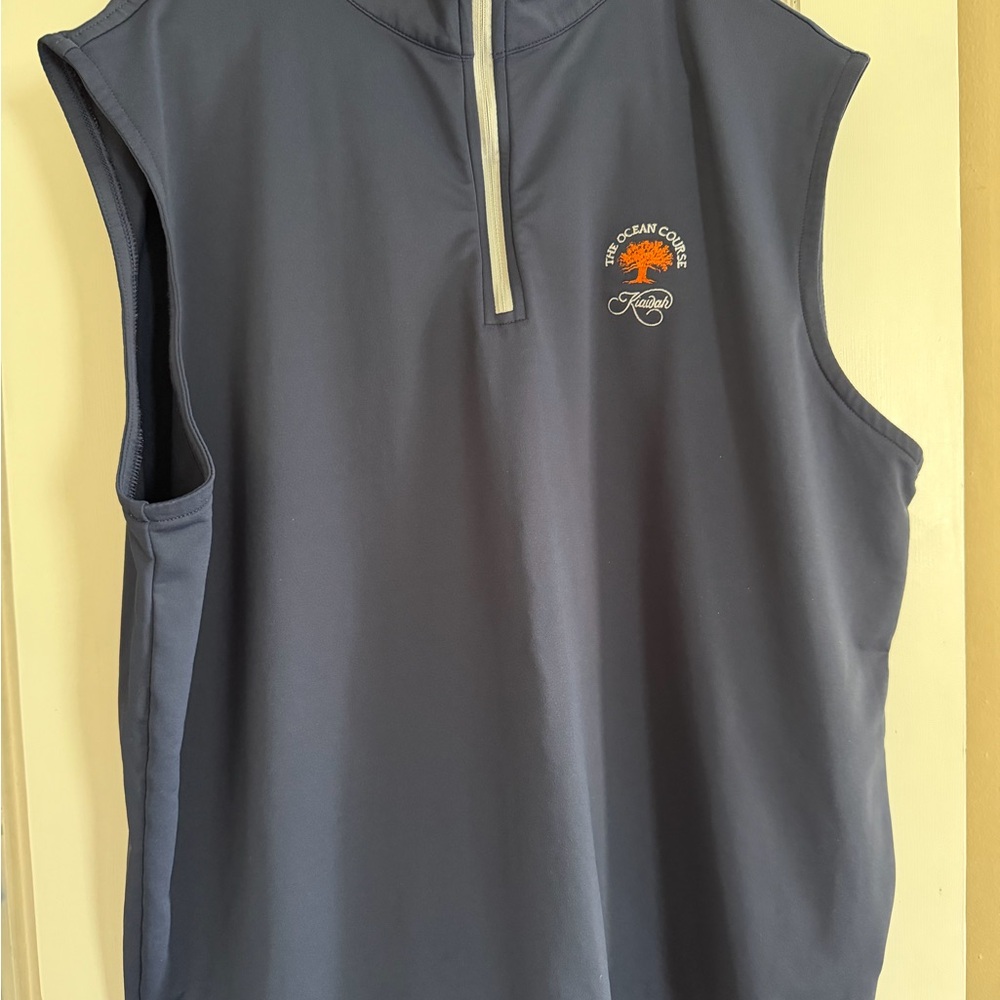 Peter Millar Kiawah Island Quarter-Zip Golf Vest with Palm Logo - Navy/Orange